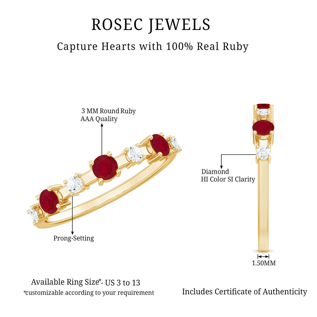 Natural Ruby Half Eternity Anniversary Ring with Diamond