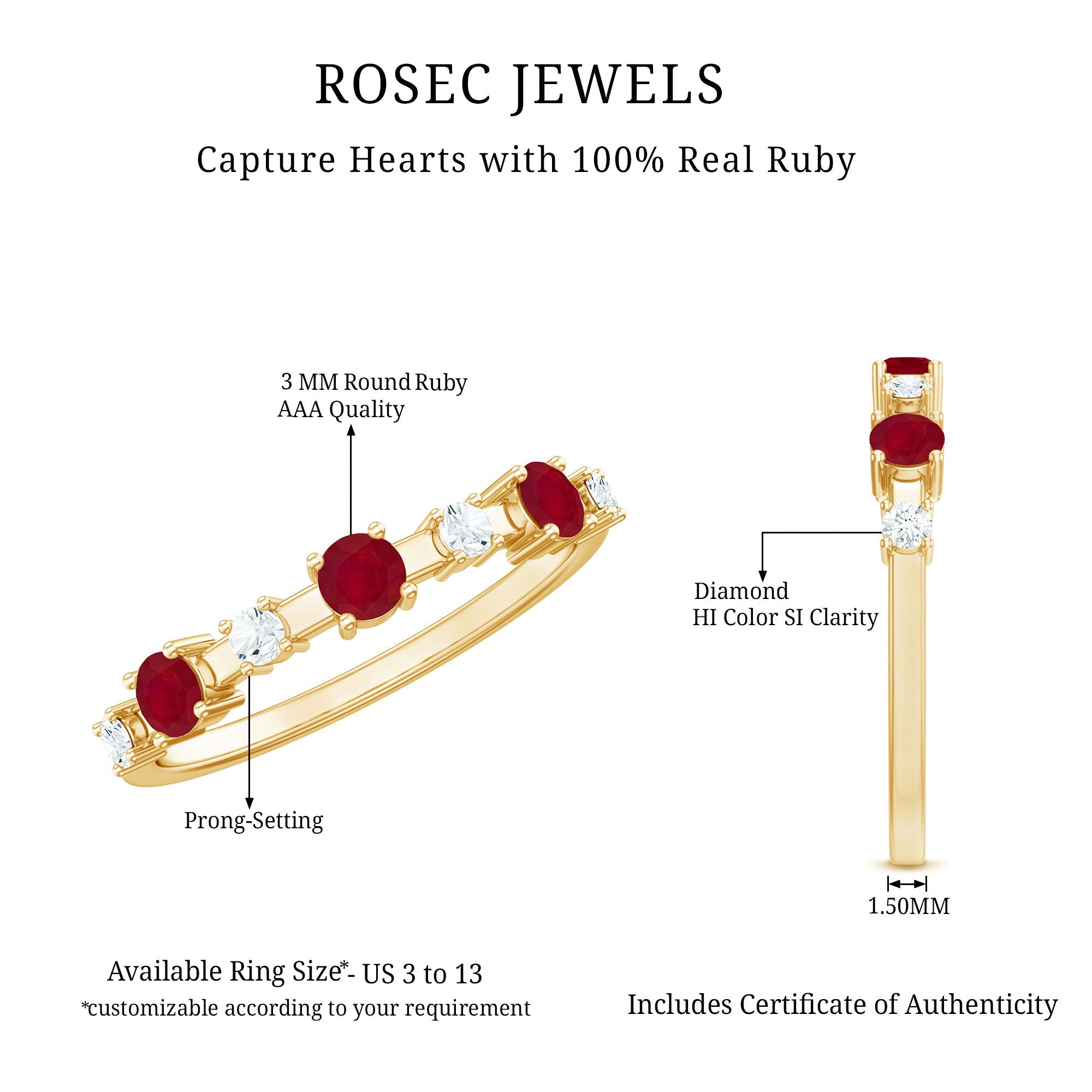 Natural Ruby Half Eternity Anniversary Ring with Diamond
