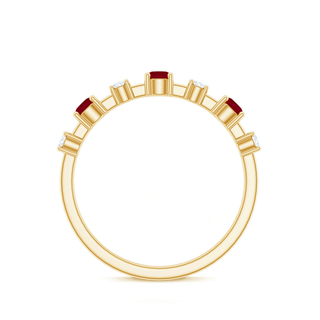 Natural Ruby Half Eternity Anniversary Ring with Diamond