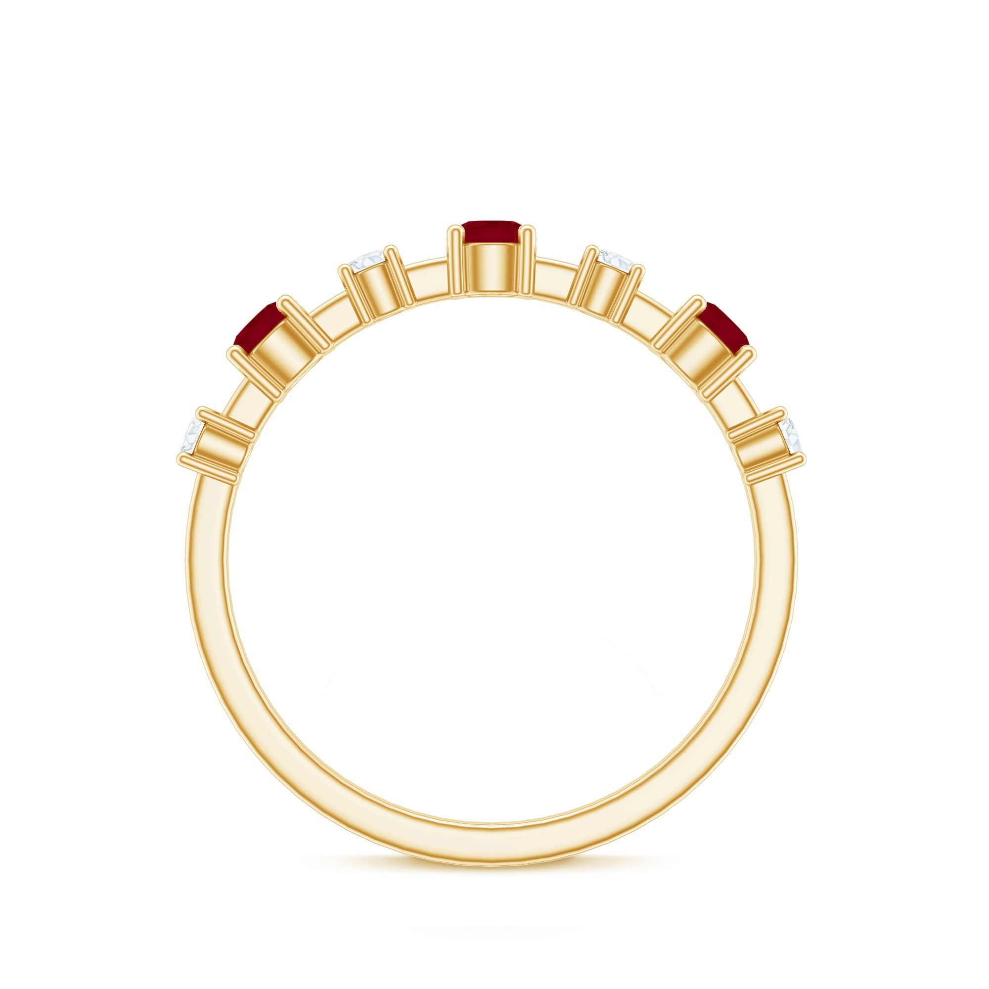 Natural Ruby Half Eternity Anniversary Ring with Diamond