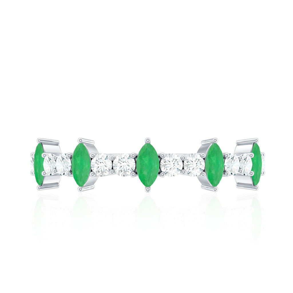 Natural Marquise Emerald Diamond Half Eternity Anniversary Ring with Certificate