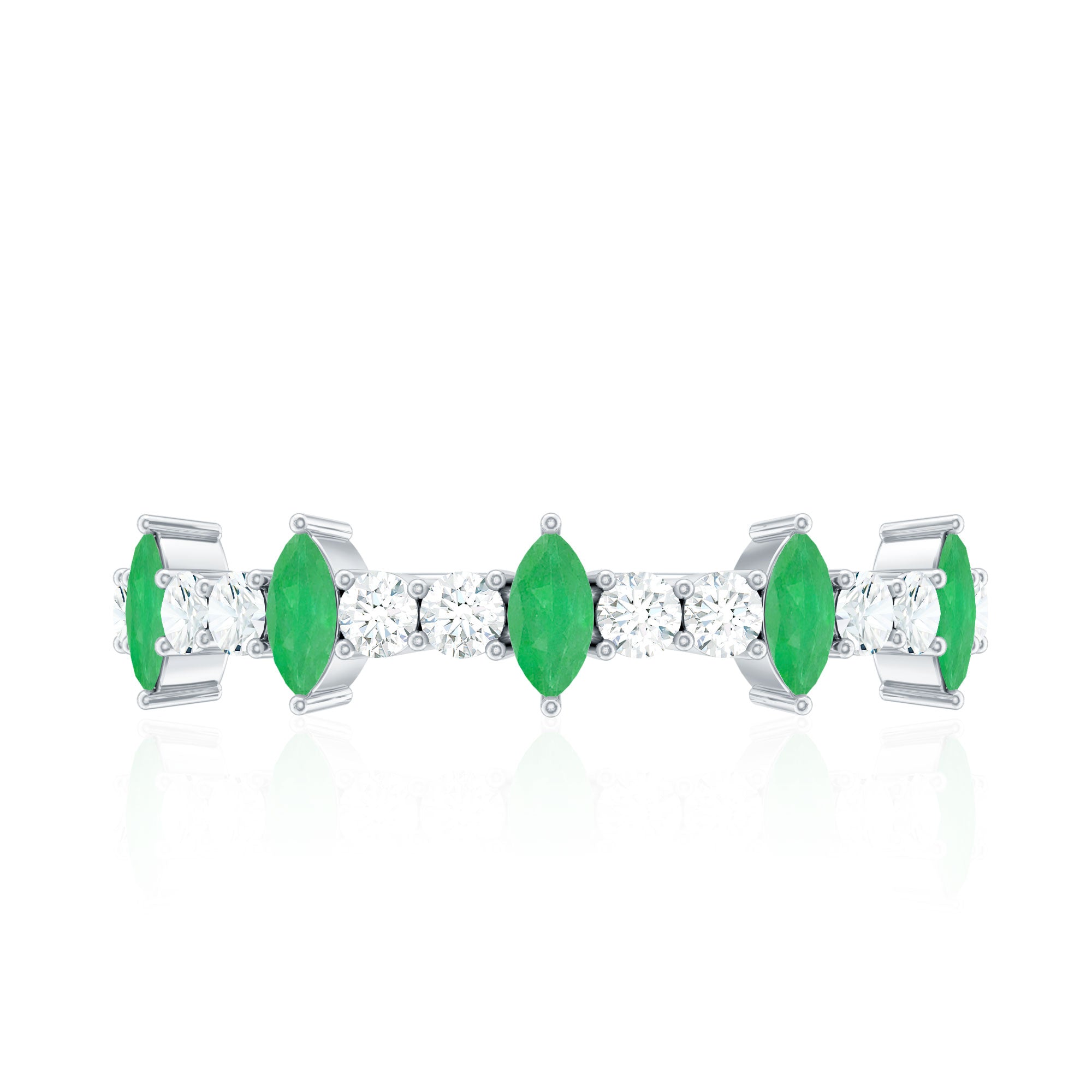 Natural Marquise Emerald Diamond Half Eternity Anniversary Ring with Certificate