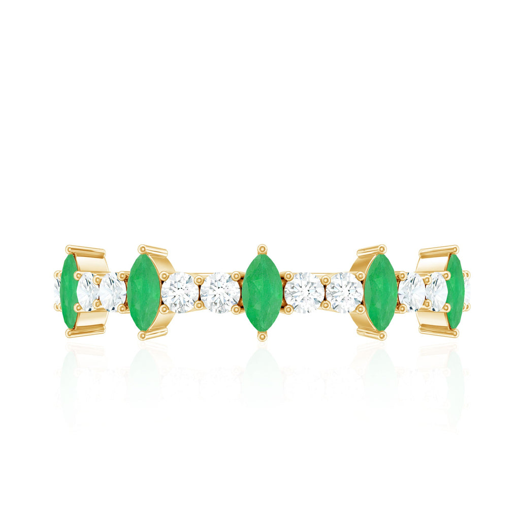 Natural Marquise Emerald Diamond Half Eternity Anniversary Ring with Certificate
