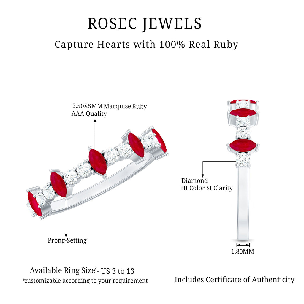 Natural Marquise Ruby Diamond Half Eternity Ring