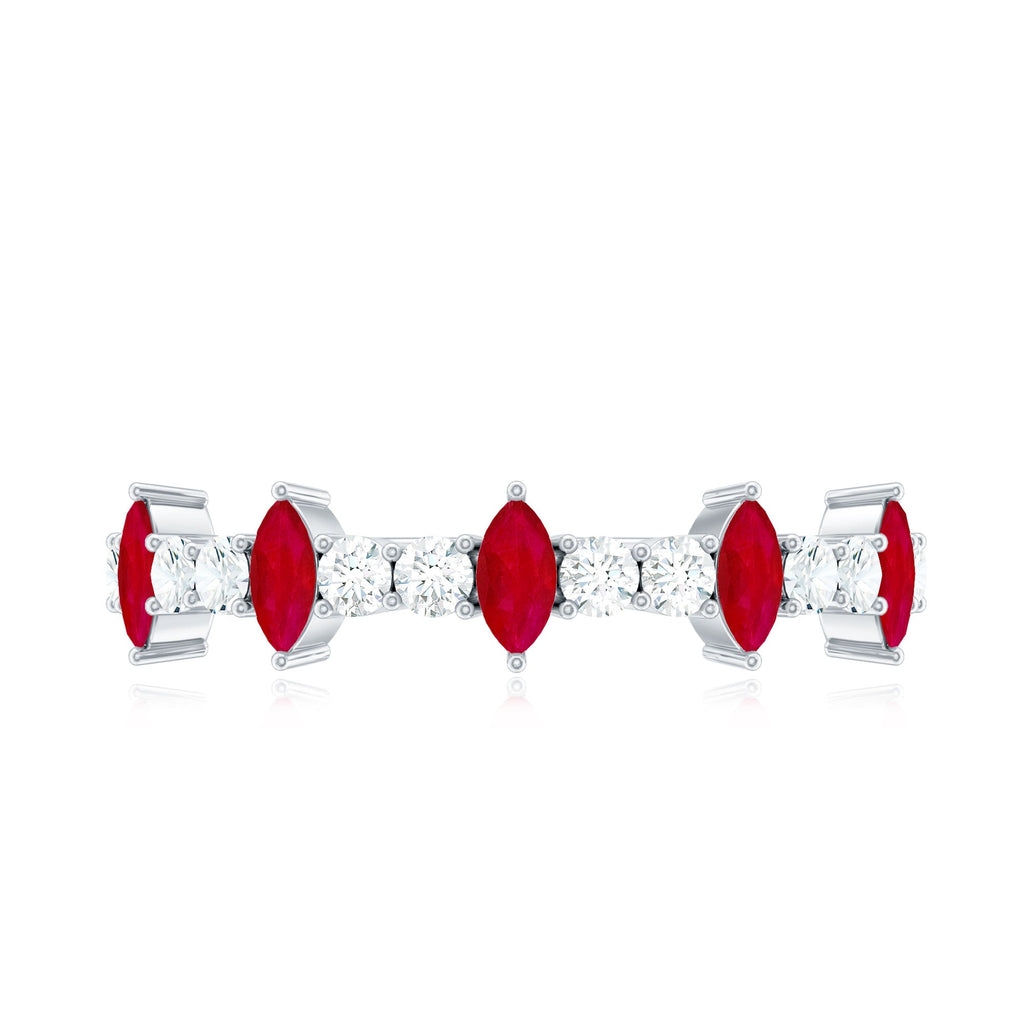 Natural Marquise Ruby Diamond Half Eternity Ring