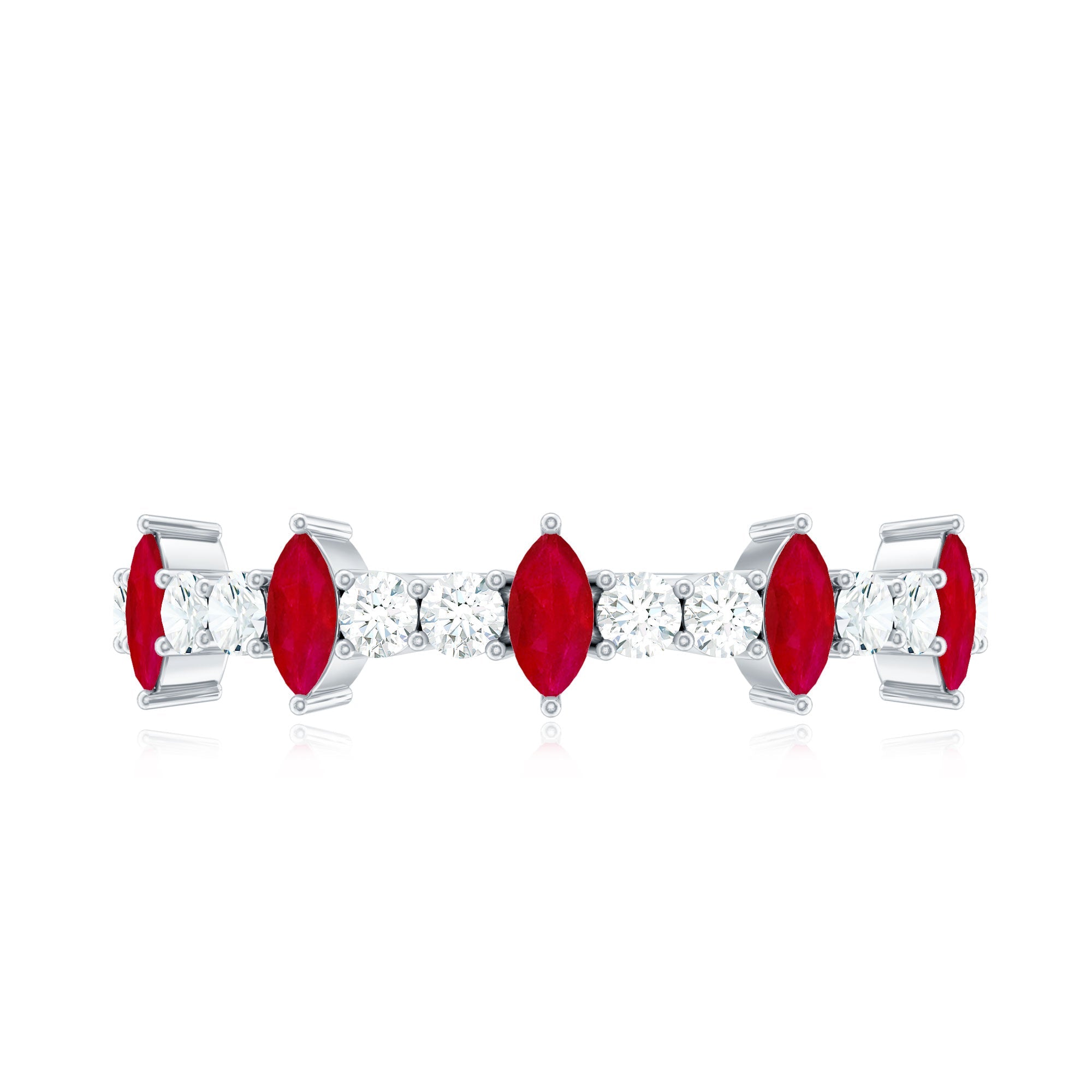 Natural Marquise Ruby Diamond Half Eternity Ring