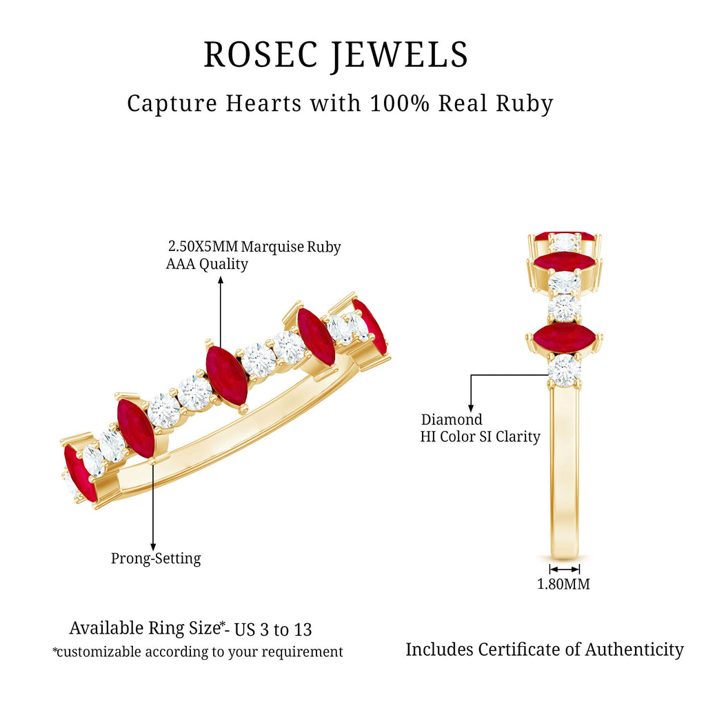 Natural Marquise Ruby Diamond Half Eternity Ring