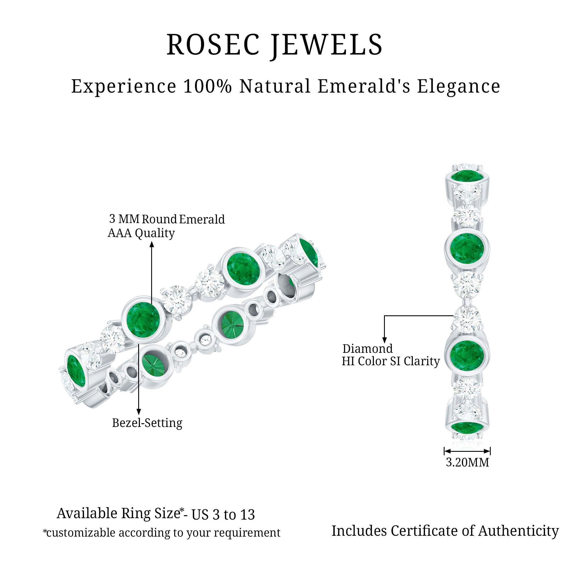 Natural Emerald Diamond Eternity Ring with Certificate