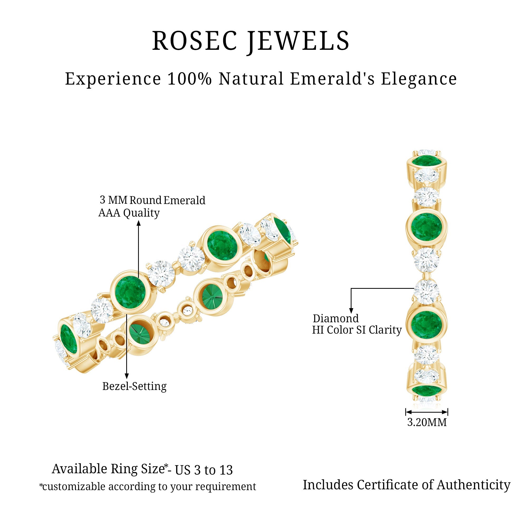 Natural Emerald Diamond Eternity Ring with Certificate