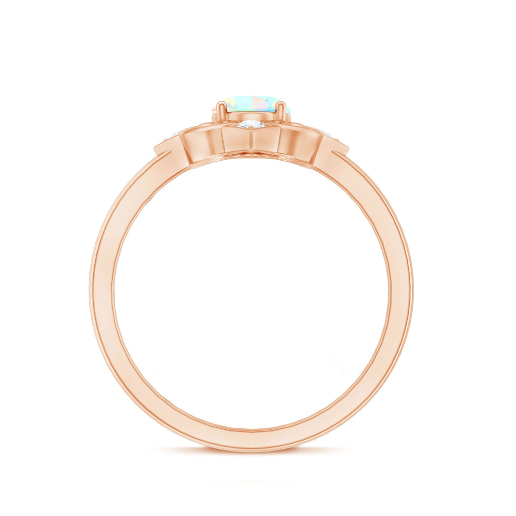 Oval Cut Certified Ethiopian Opal Vintage Inspired Engagement Ring with Diamond