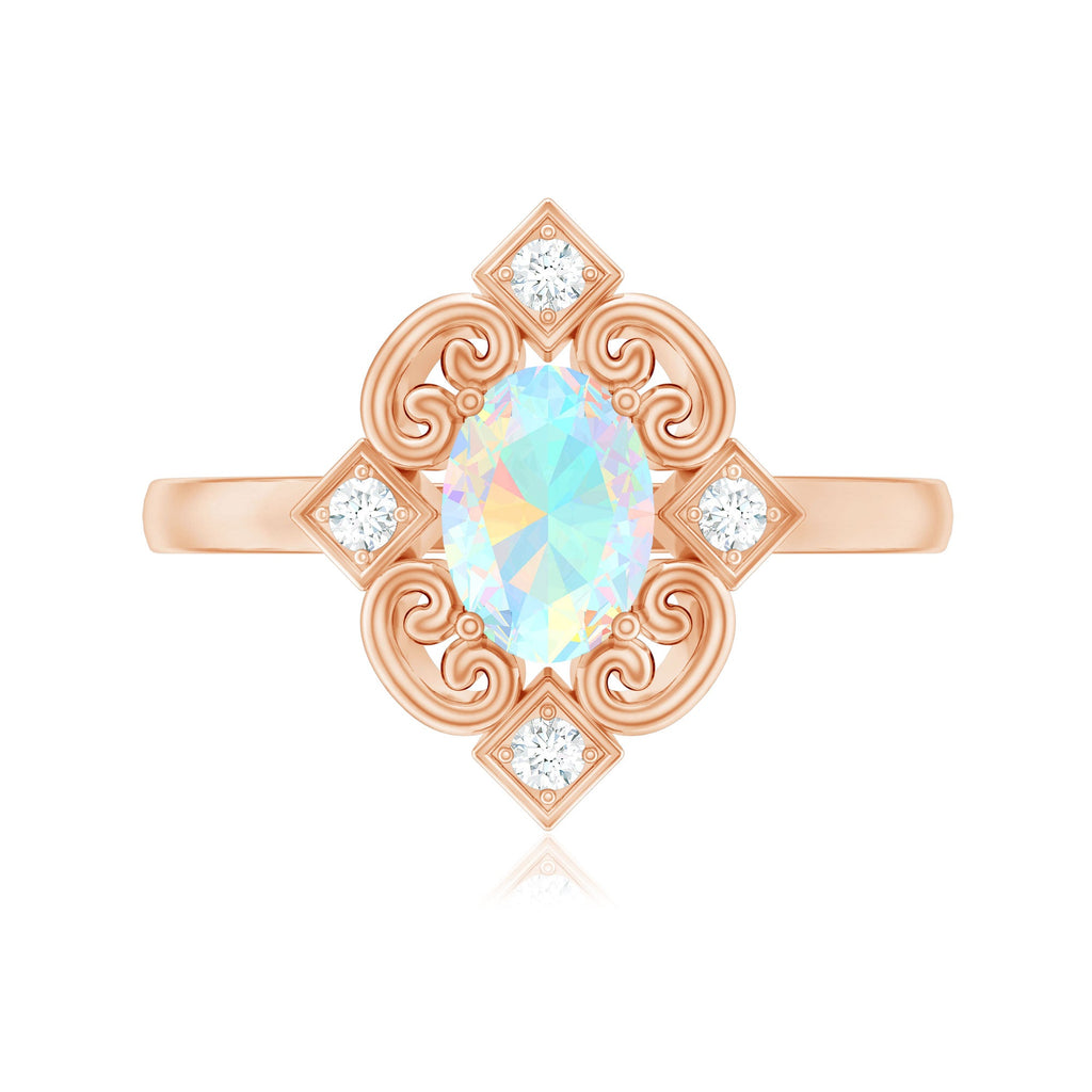 Oval Cut Certified Ethiopian Opal Vintage Inspired Engagement Ring with Diamond