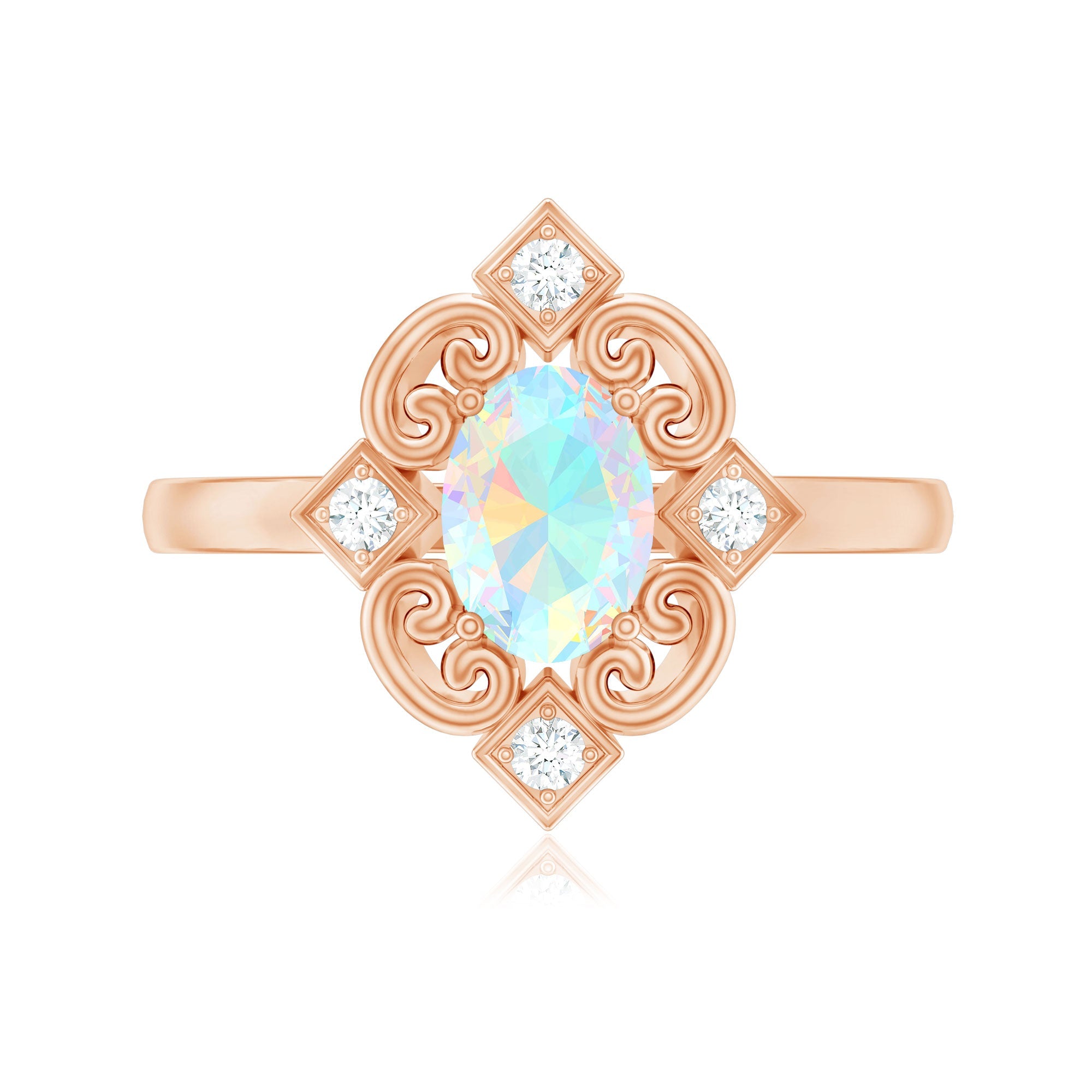 Oval Cut Certified Ethiopian Opal Vintage Inspired Engagement Ring with Diamond