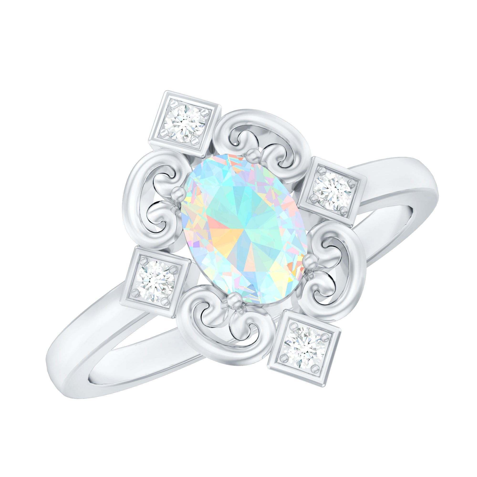 Oval Cut Certified Ethiopian Opal Vintage Inspired Engagement Ring with Diamond