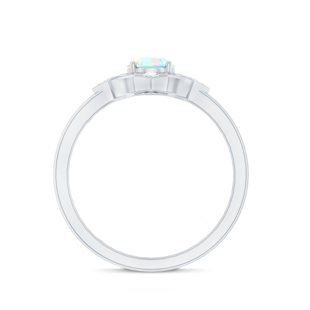 Oval Cut Certified Ethiopian Opal Vintage Inspired Engagement Ring with Diamond