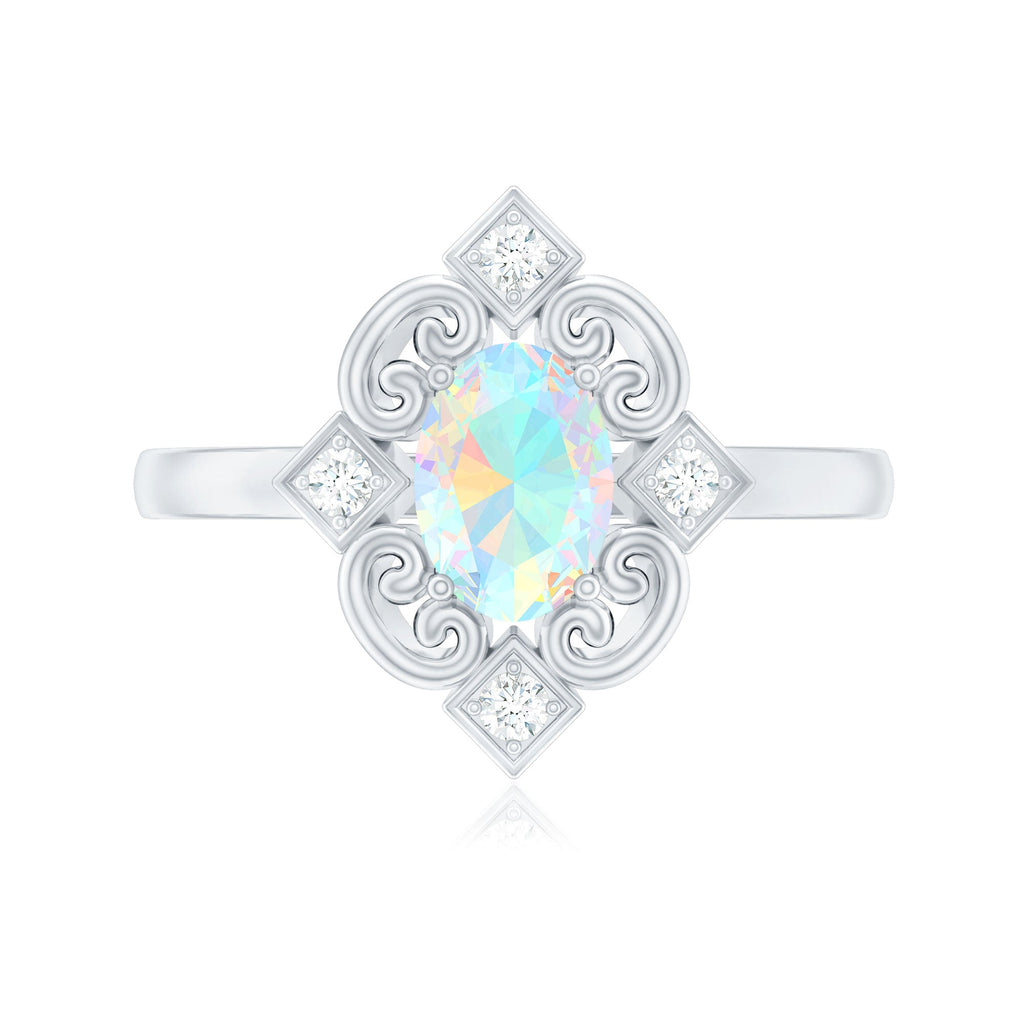 Oval Cut Certified Ethiopian Opal Vintage Inspired Engagement Ring with Diamond
