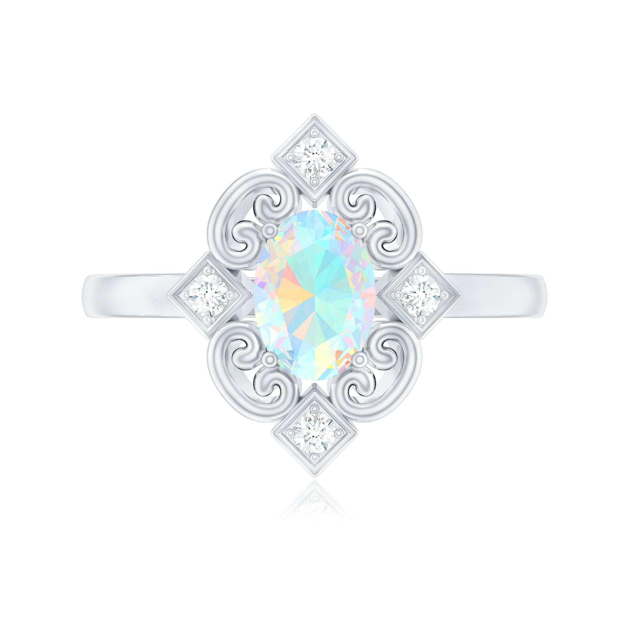 Oval Cut Certified Ethiopian Opal Vintage Inspired Engagement Ring with Diamond