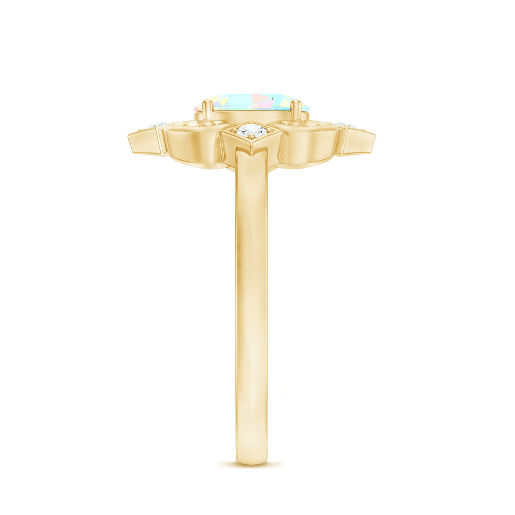 Oval Cut Certified Ethiopian Opal Vintage Inspired Engagement Ring with Diamond