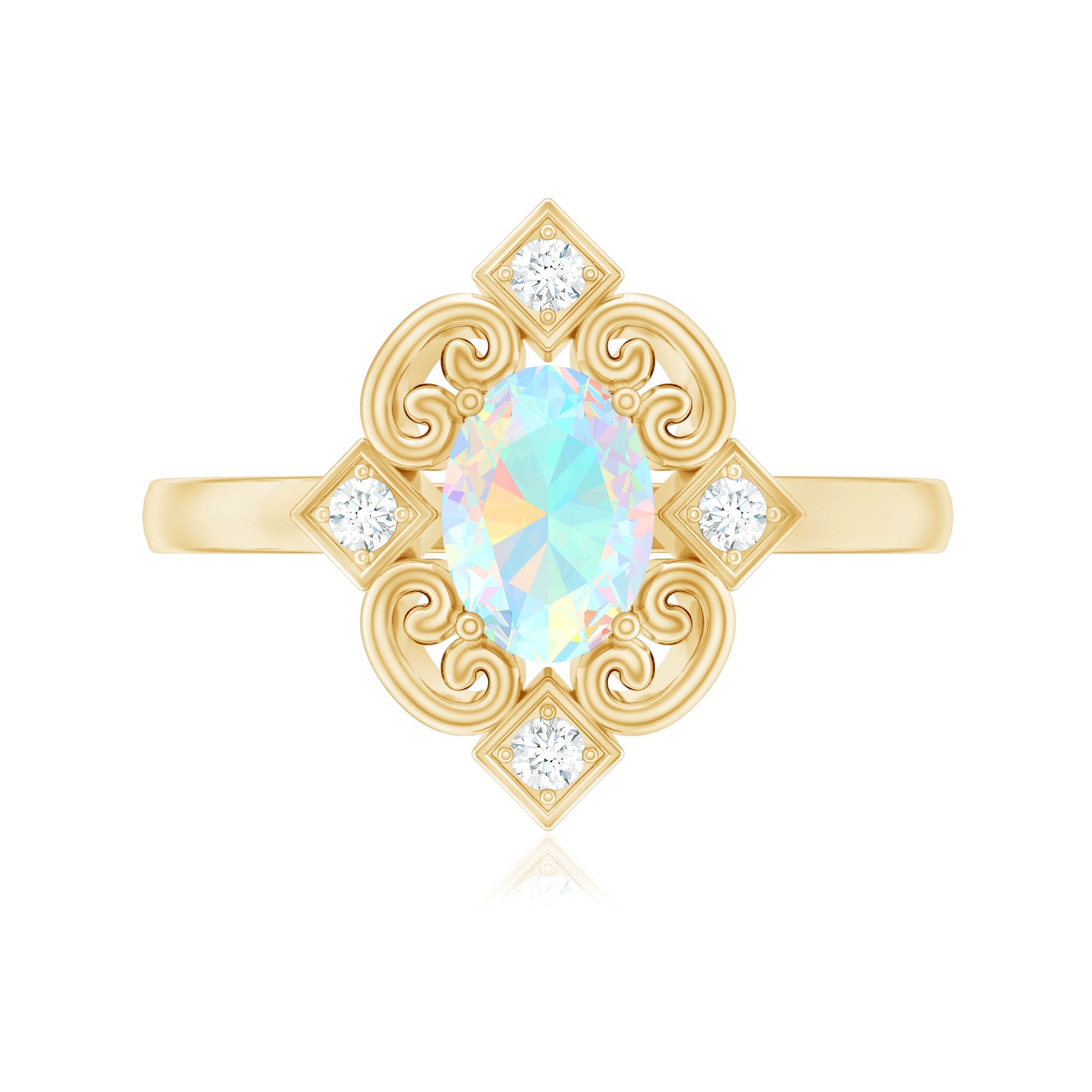 Oval Cut Certified Ethiopian Opal Vintage Inspired Engagement Ring with Diamond