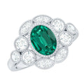 Certified Oval Lab Grown Emerald Antique Looking Engagement Ring