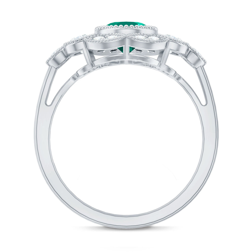 Certified Oval Lab Grown Emerald Antique Looking Engagement Ring