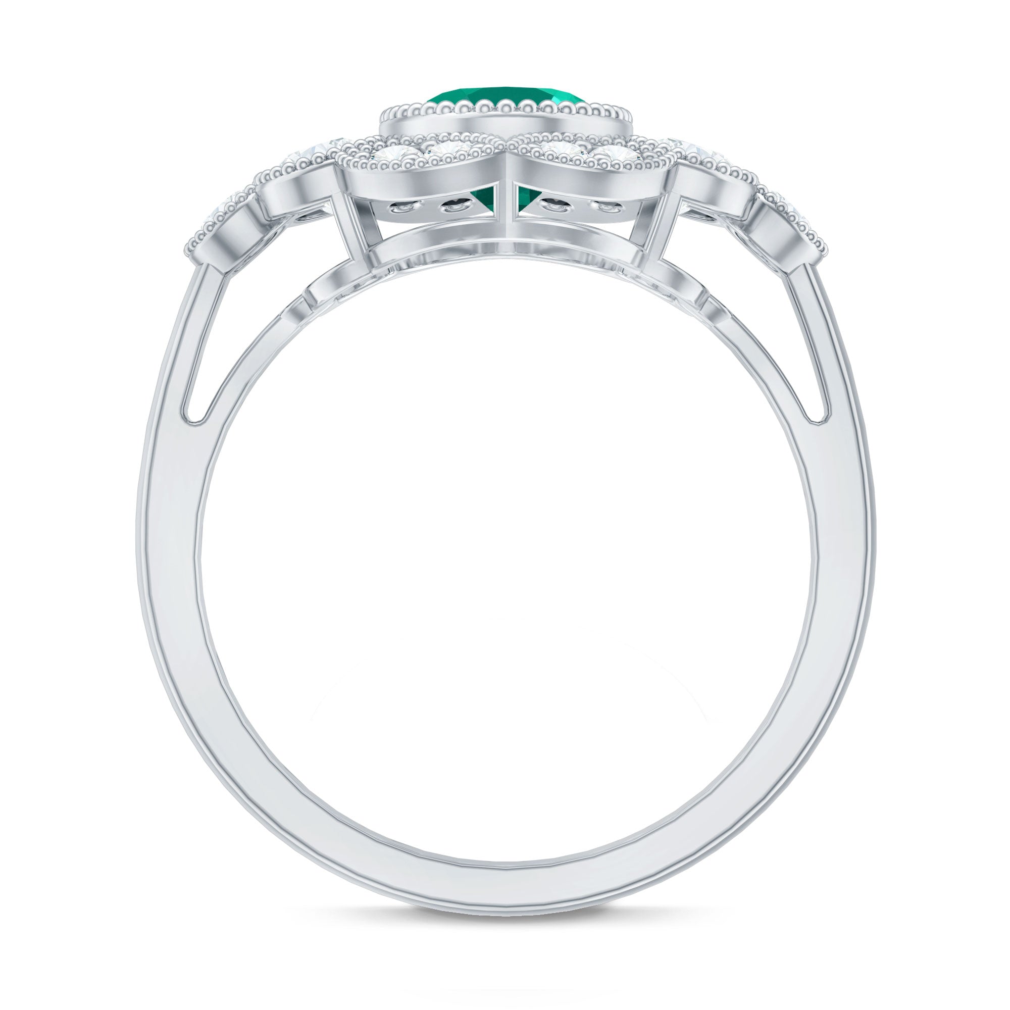 Certified Oval Lab Grown Emerald Antique Looking Engagement Ring