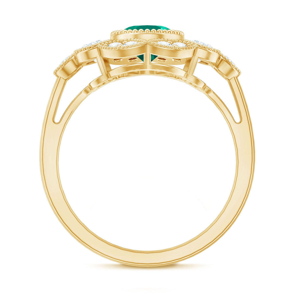 Certified Oval Lab Grown Emerald Antique Looking Engagement Ring
