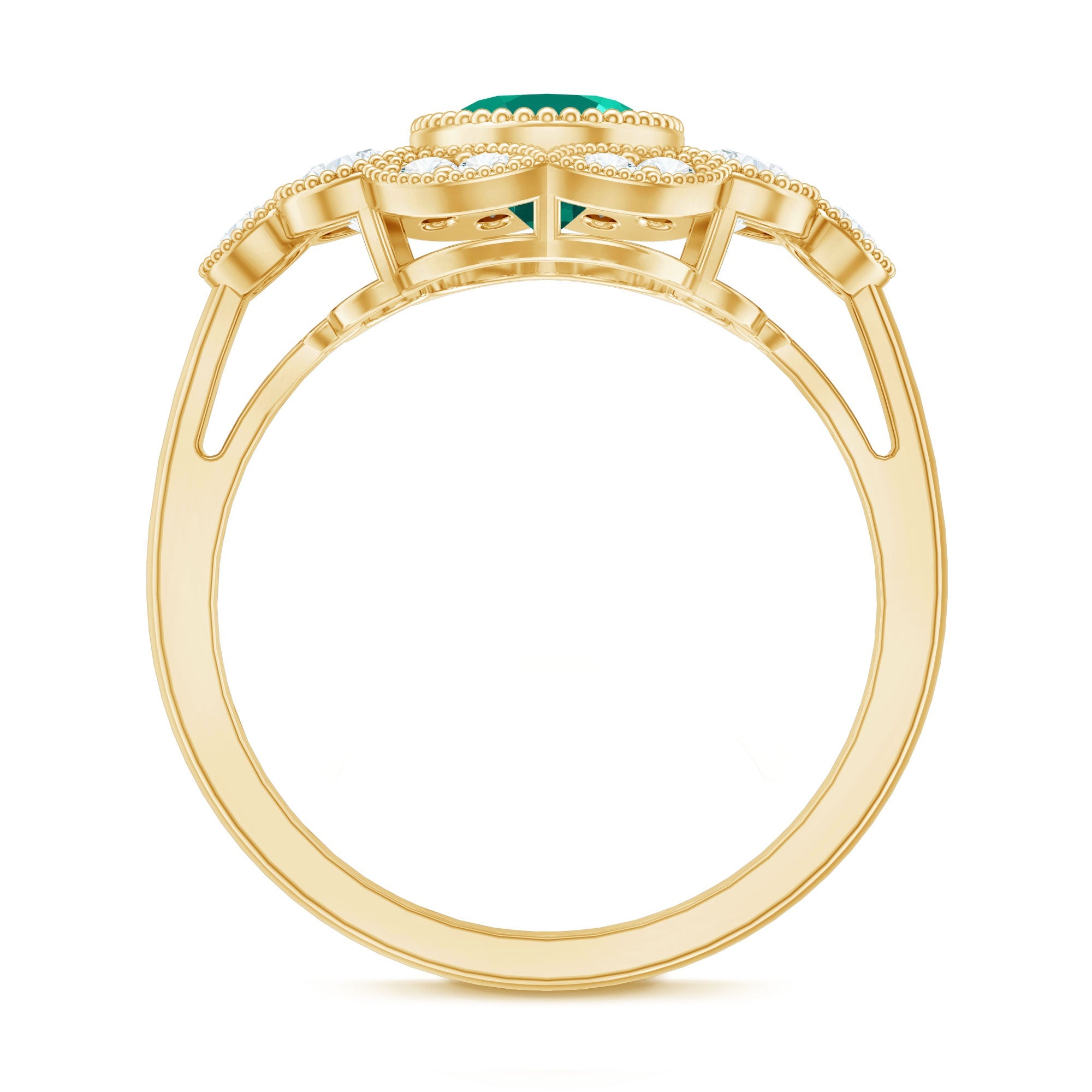 Certified Oval Lab Grown Emerald Antique Looking Engagement Ring