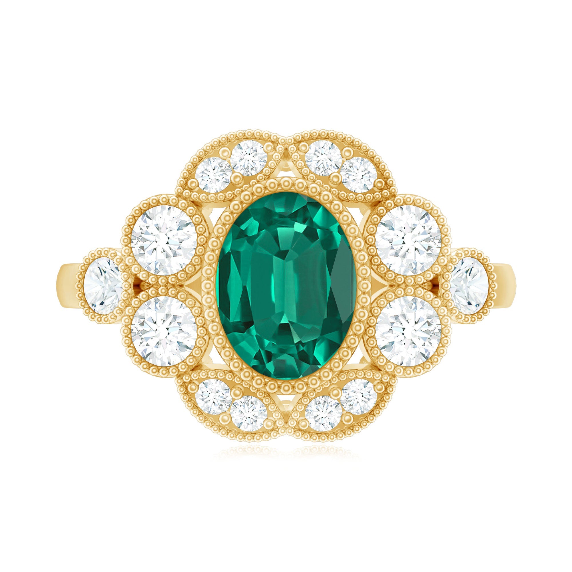 Certified Oval Lab Grown Emerald Antique Looking Engagement Ring