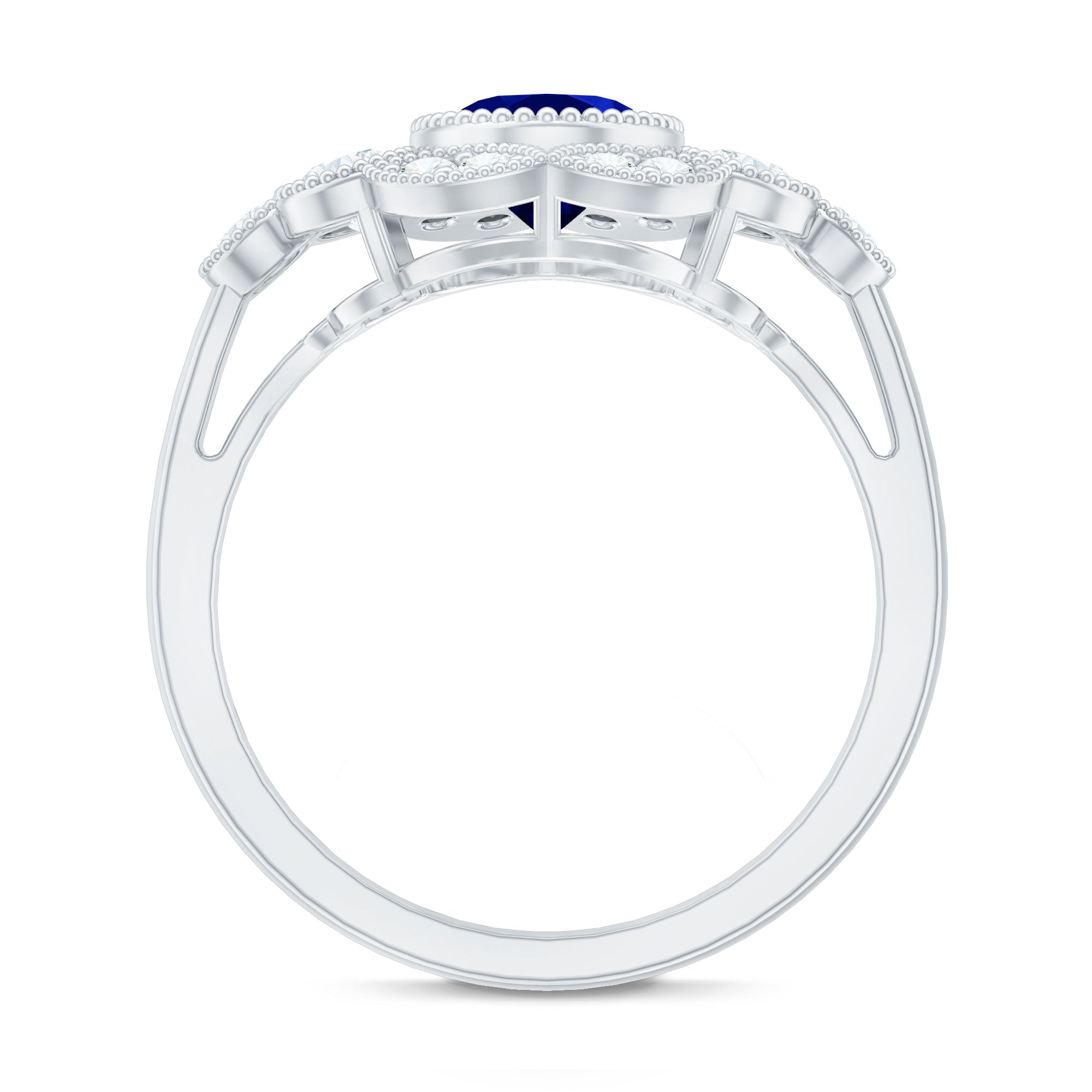 Vintage Looking 1.5 Carat Lab Grown Blue Sapphire Engagement Ring with Diamond