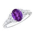 Natural 1 Carat Amethyst Oval Engagement Ring with Diamond