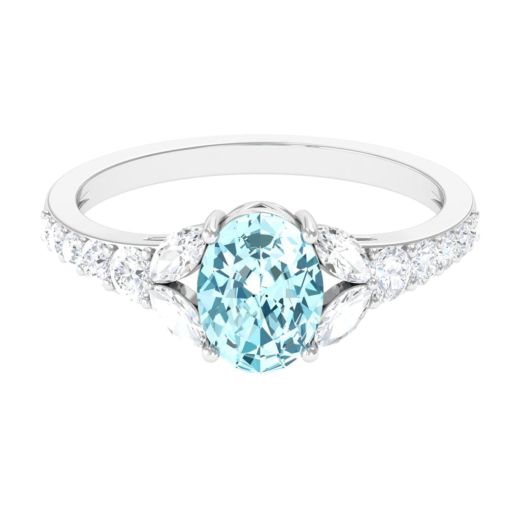 1 Carat Oval Aquamarine Engagement Ring with Diamond