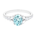1 Carat Oval Aquamarine Engagement Ring with Diamond