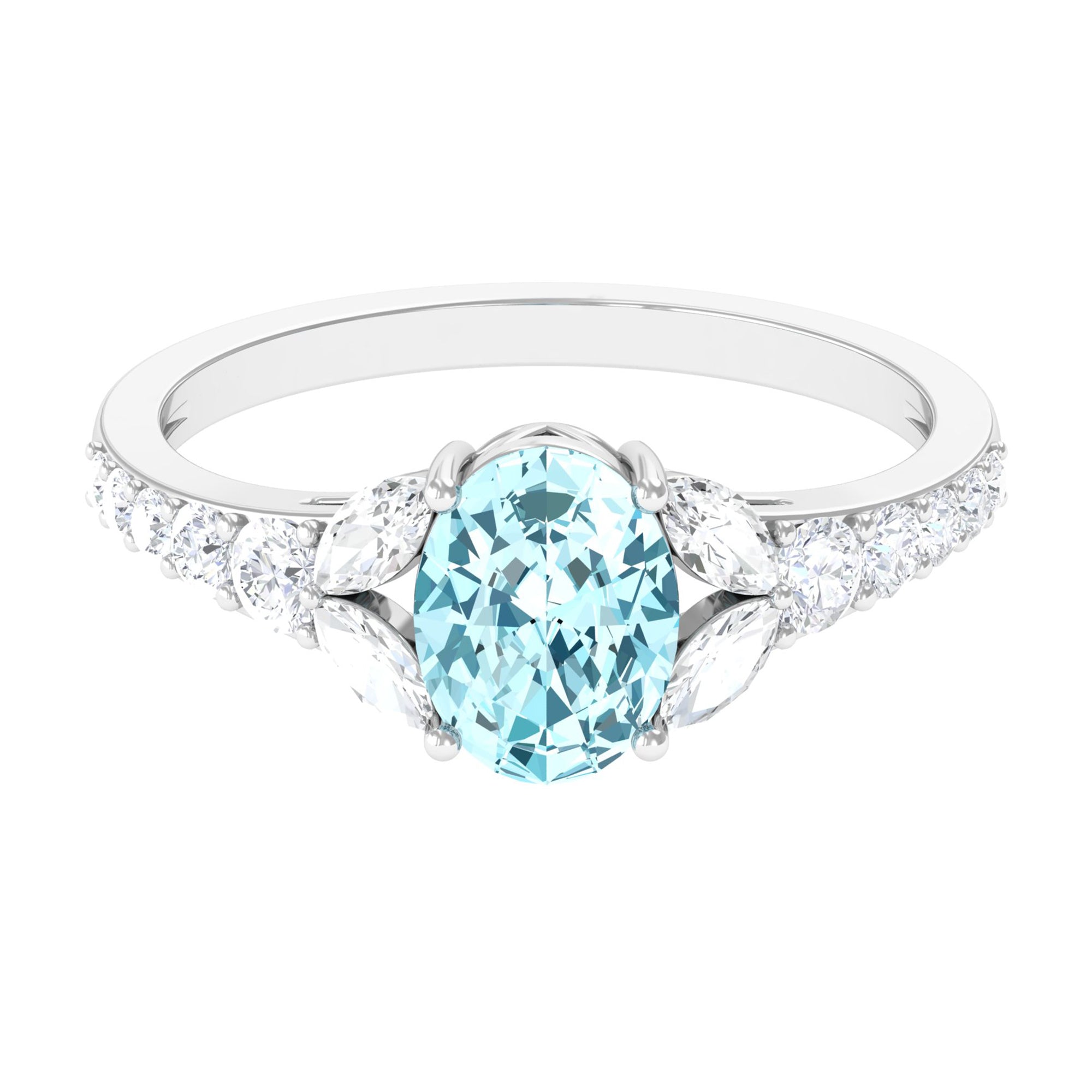 1 Carat Oval Aquamarine Engagement Ring with Diamond