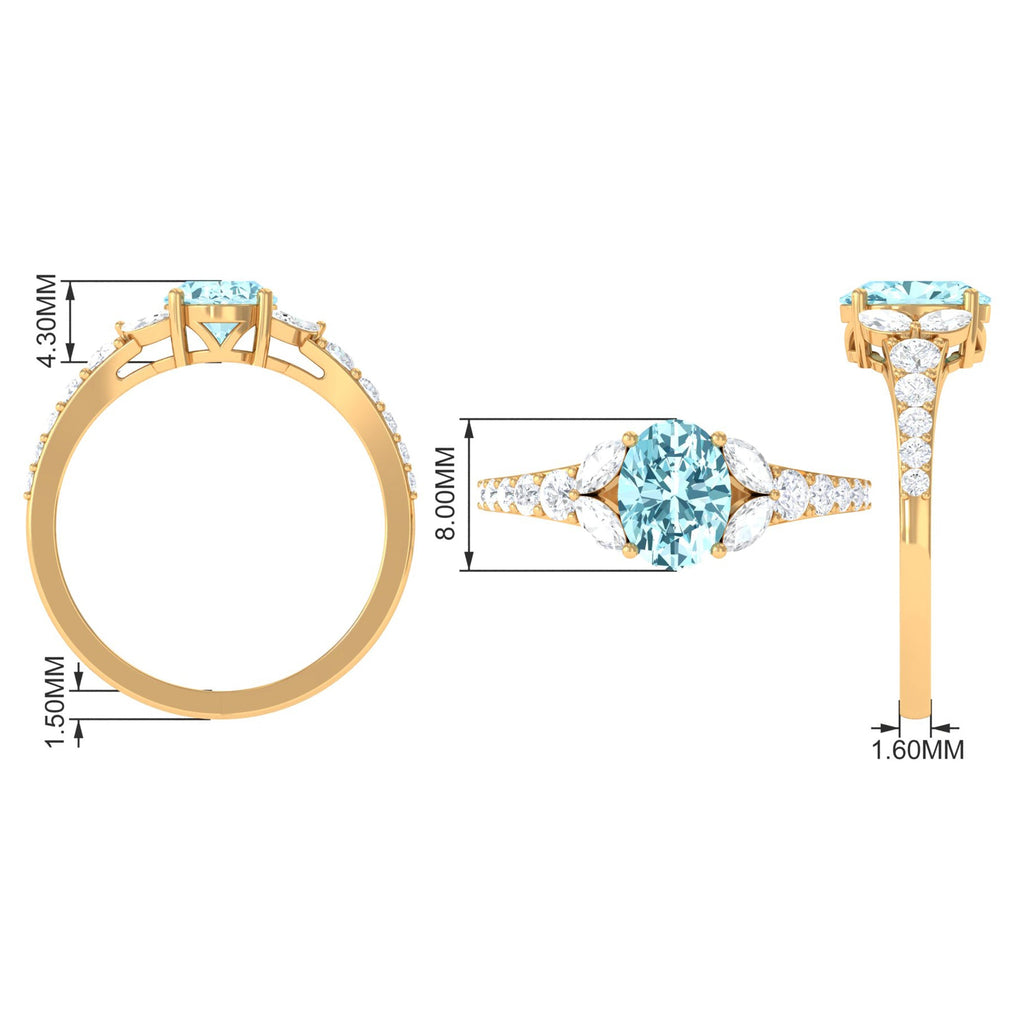 1 Carat Oval Aquamarine Engagement Ring with Diamond