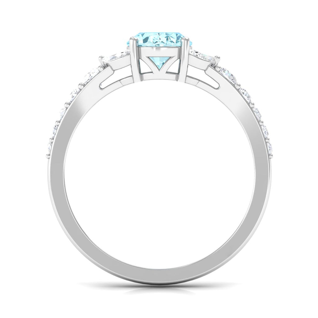 1 Carat Oval Aquamarine Engagement Ring with Diamond