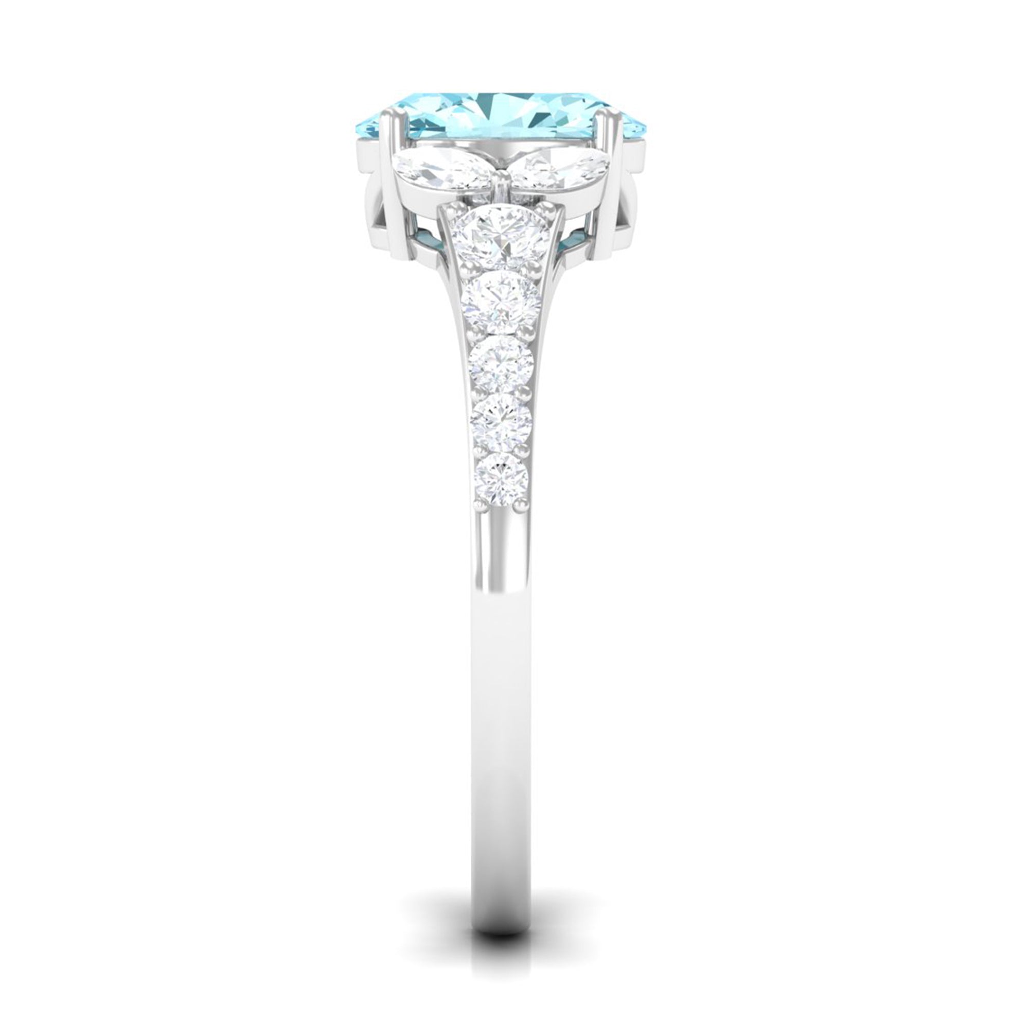 1 Carat Oval Aquamarine Engagement Ring with Diamond