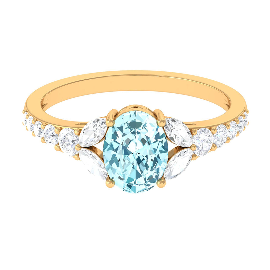 1 Carat Oval Aquamarine Engagement Ring with Diamond