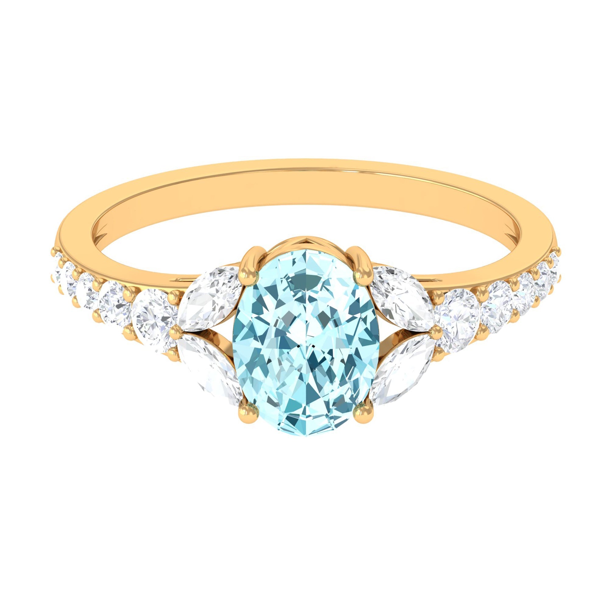 1 Carat Oval Aquamarine Engagement Ring with Diamond