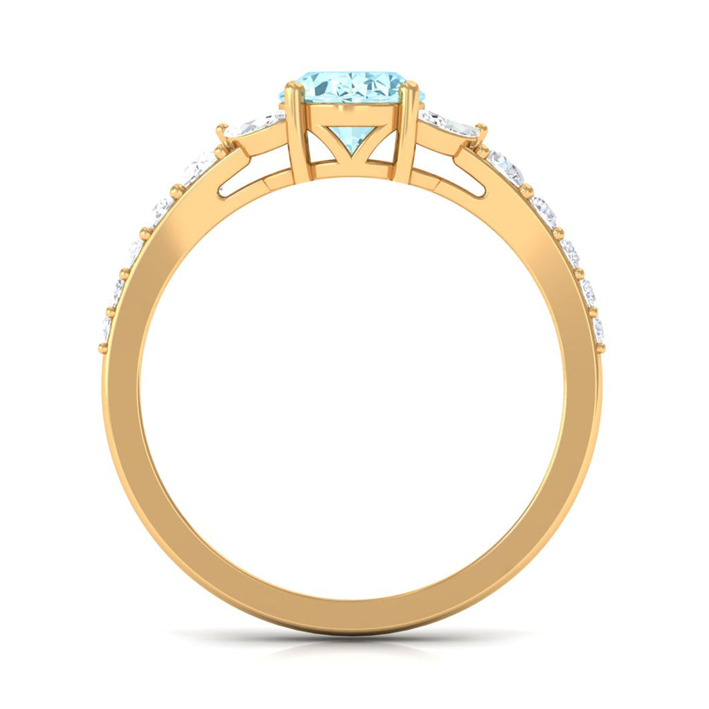 1 Carat Oval Aquamarine Engagement Ring with Diamond