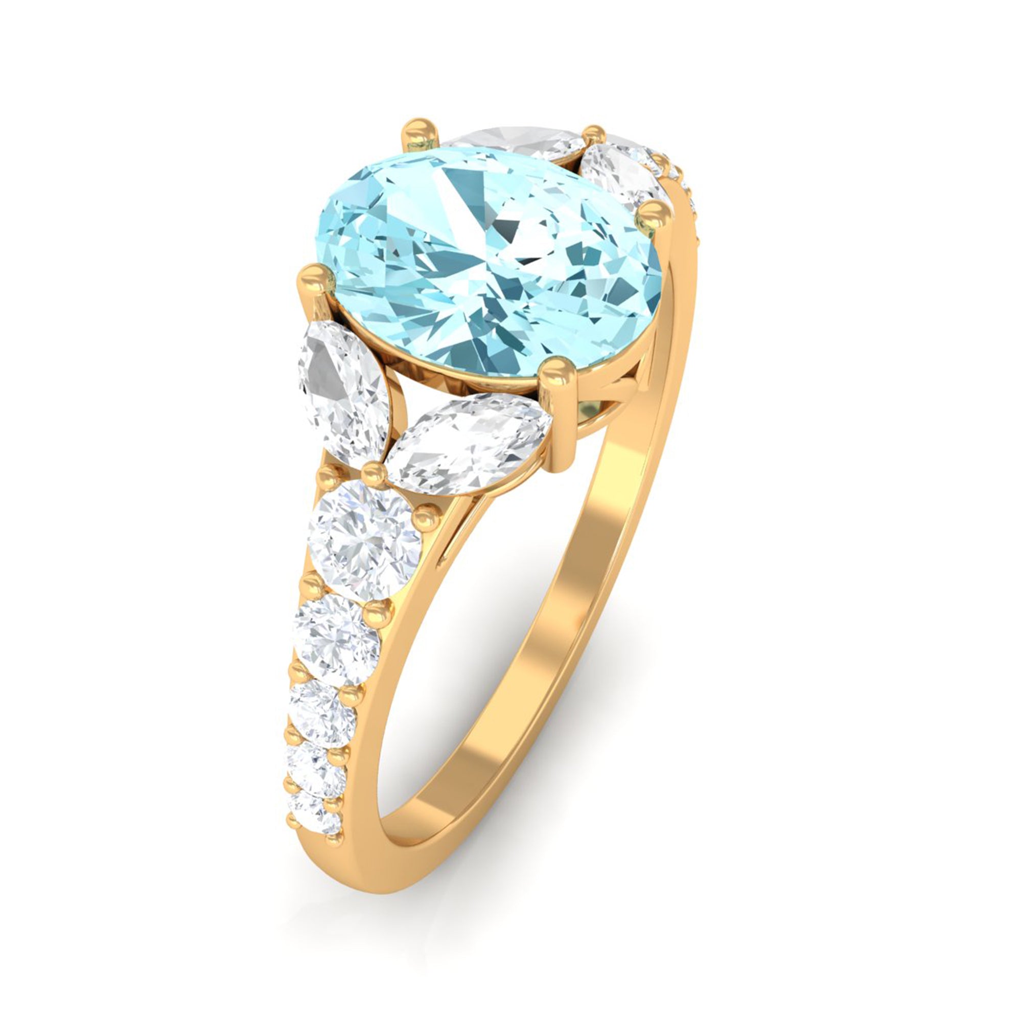 1 Carat Oval Aquamarine Engagement Ring with Diamond