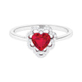 0.9 Carat Lab Created Ruby Heart Engagement Ring with Diamond Accent