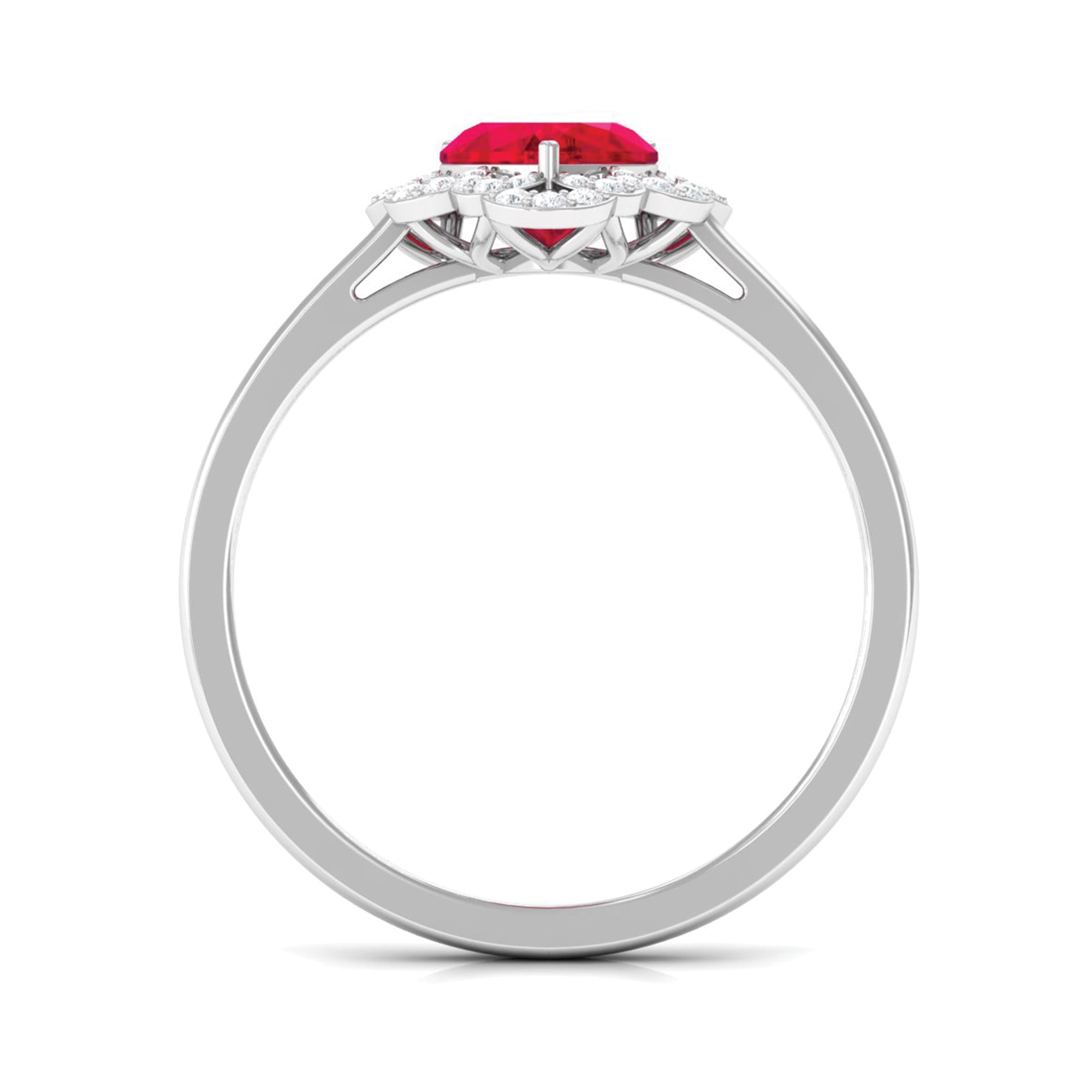 0.9 Carat Lab Created Ruby Heart Engagement Ring with Diamond Accent