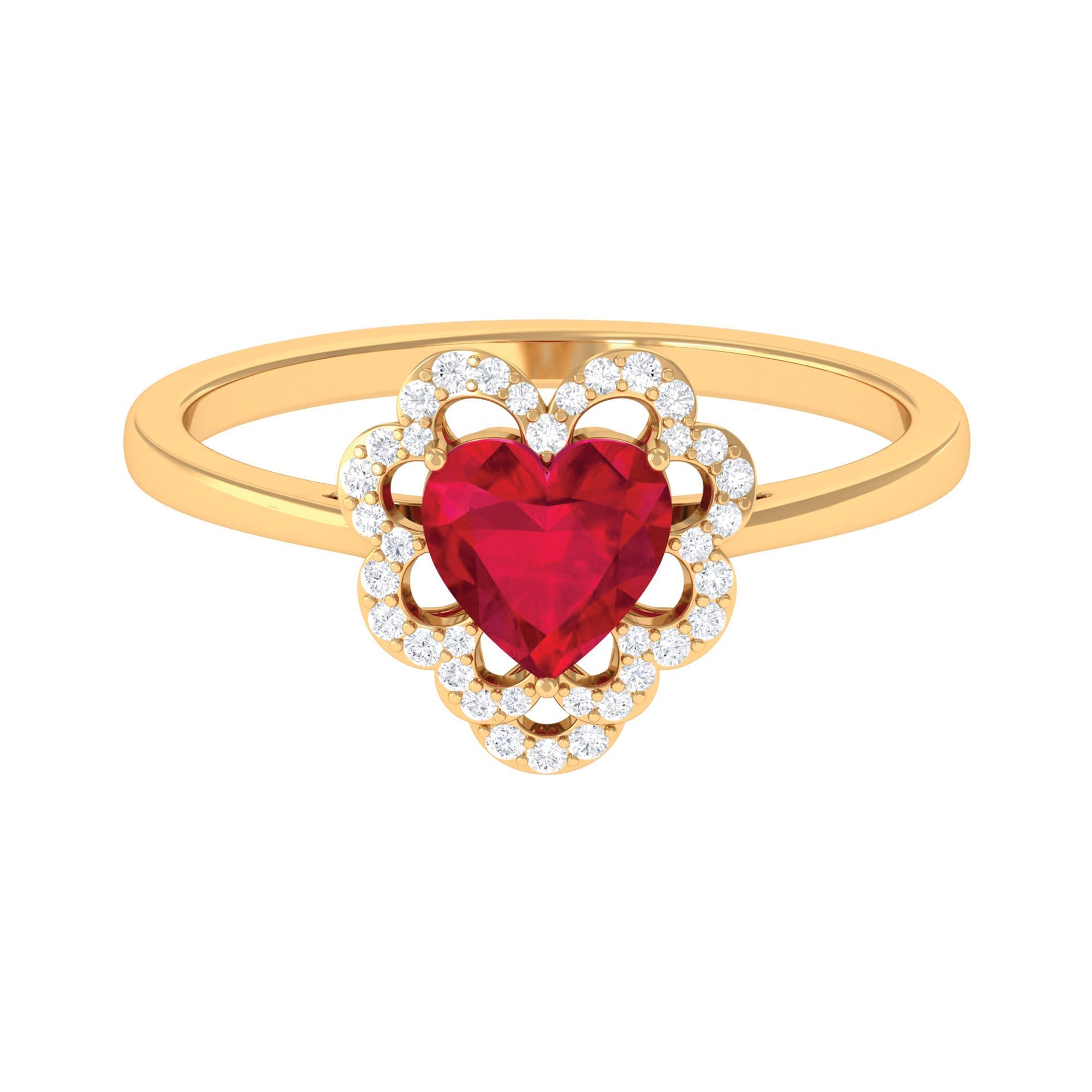 0.9 Carat Lab Created Ruby Heart Engagement Ring with Diamond Accent
