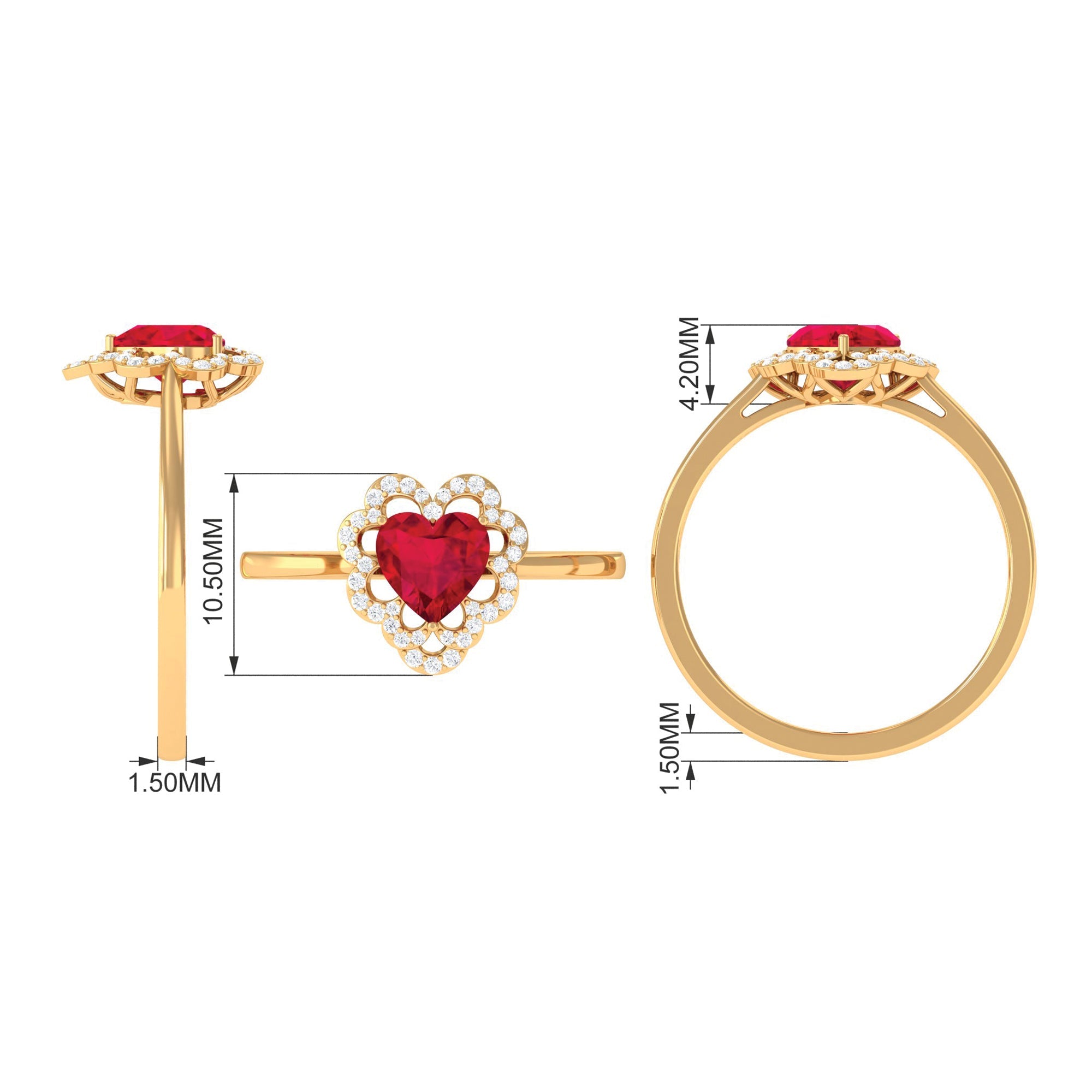 0.9 Carat Lab Created Ruby Heart Engagement Ring with Diamond Accent