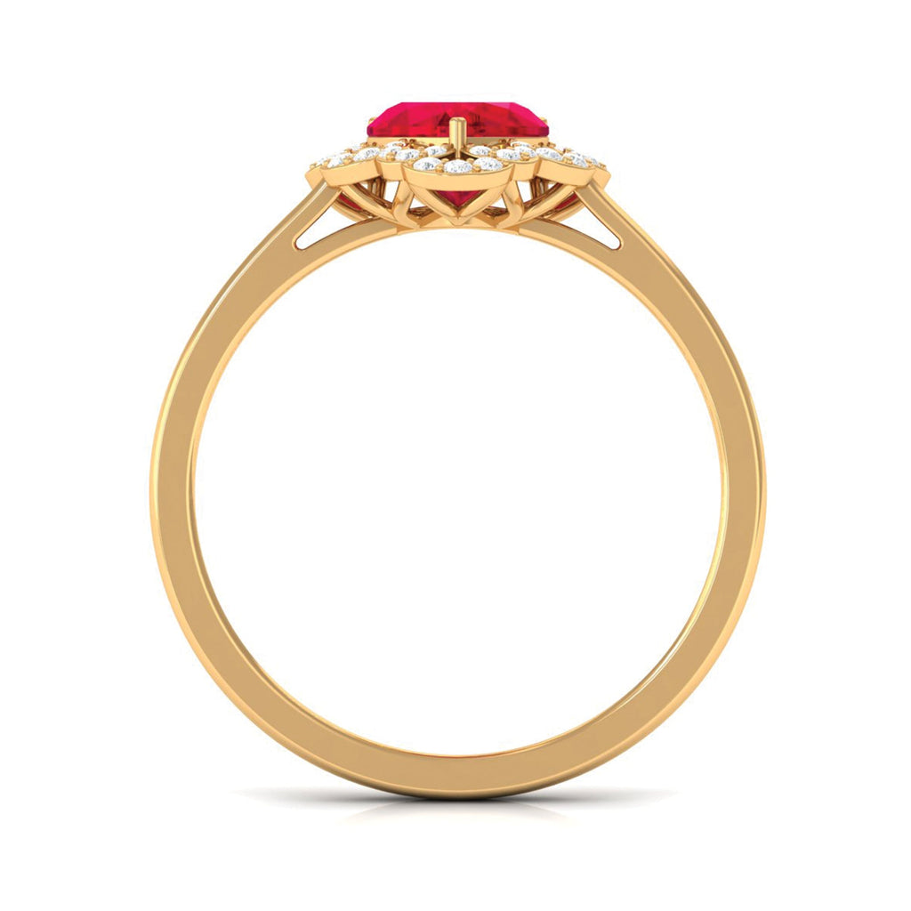 0.9 Carat Lab Created Ruby Heart Engagement Ring with Diamond Accent