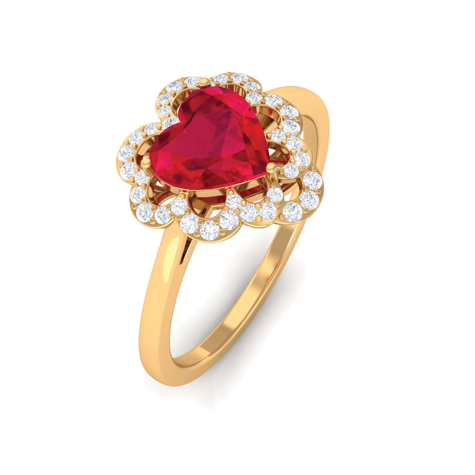 0.9 Carat Lab Created Ruby Heart Engagement Ring with Diamond Accent