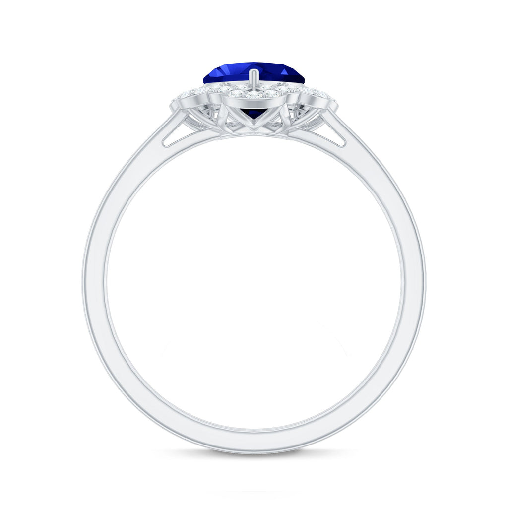 0.9 Carat Heart Lab Grown Blue Sapphire Designer Engagement Ring with Diamond