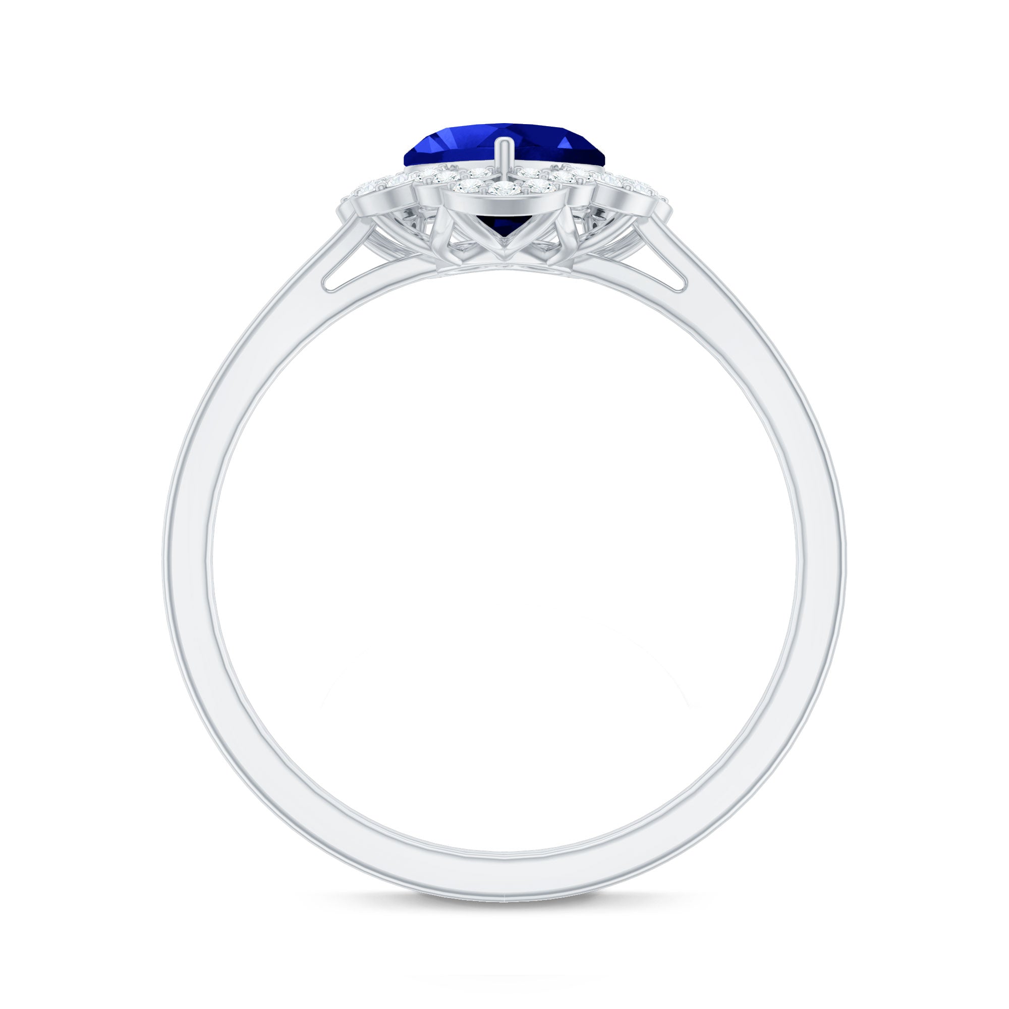 0.9 Carat Heart Lab Grown Blue Sapphire Designer Engagement Ring with Diamond