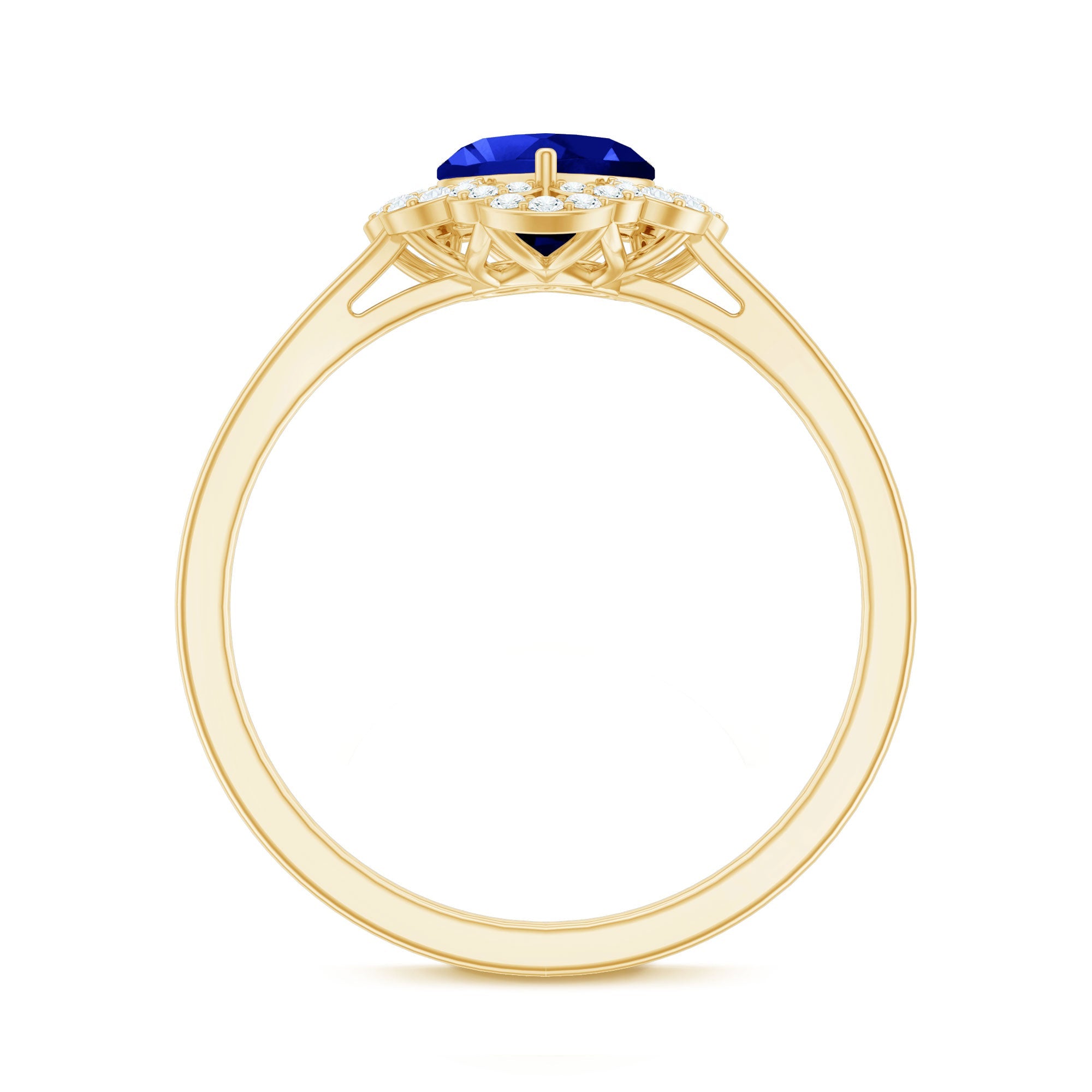 0.9 Carat Heart Lab Grown Blue Sapphire Designer Engagement Ring with Diamond