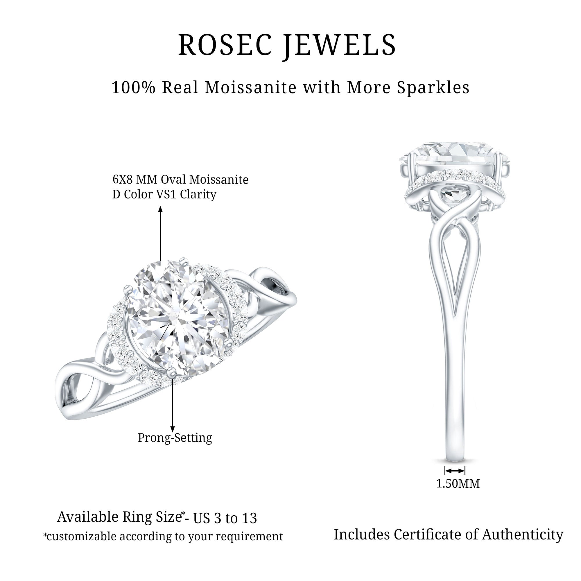 Oval Shape Moissanite Engagement Ring With Certificate